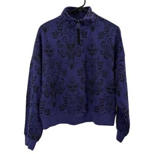 Disney Parks 1/4 Zip Pullover Womens S Purple Haunted Mansion Wallpaper Gothic